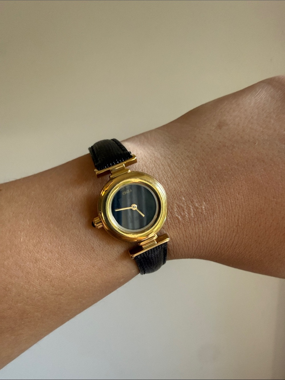 Fendi Black Lizard Leather Watch with Gold Hardware